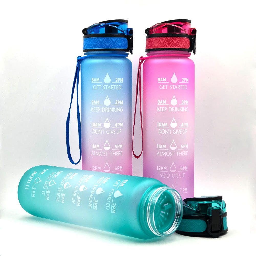 1L Frosted Gradient Water Bottle With Time Marker