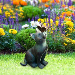 Curious Cat with Butterfly Garden Statue