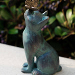 Curious Cat with Butterfly Garden Statue