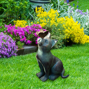 Curious Cat with Butterfly Garden Statue