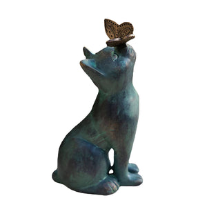Curious Cat with Butterfly Garden Statue