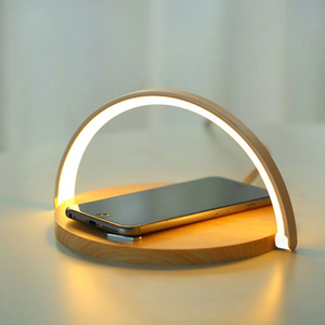 Wooden Table Lamp Night Light with Wireless Charger