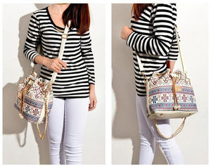 Ethnic Style Drawstring Bucket Bag