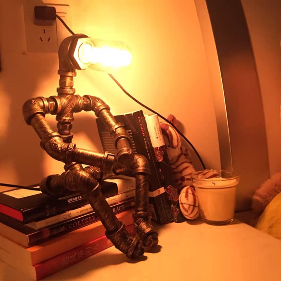 Steampunk Style Water Pipe Robot Table Lamp