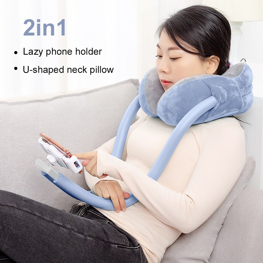 2 in 1 U-Shaped Neck Pillow Universal Phone Holder
