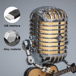 Vintage Metal Microphone Robot With Guitar Table Lamp