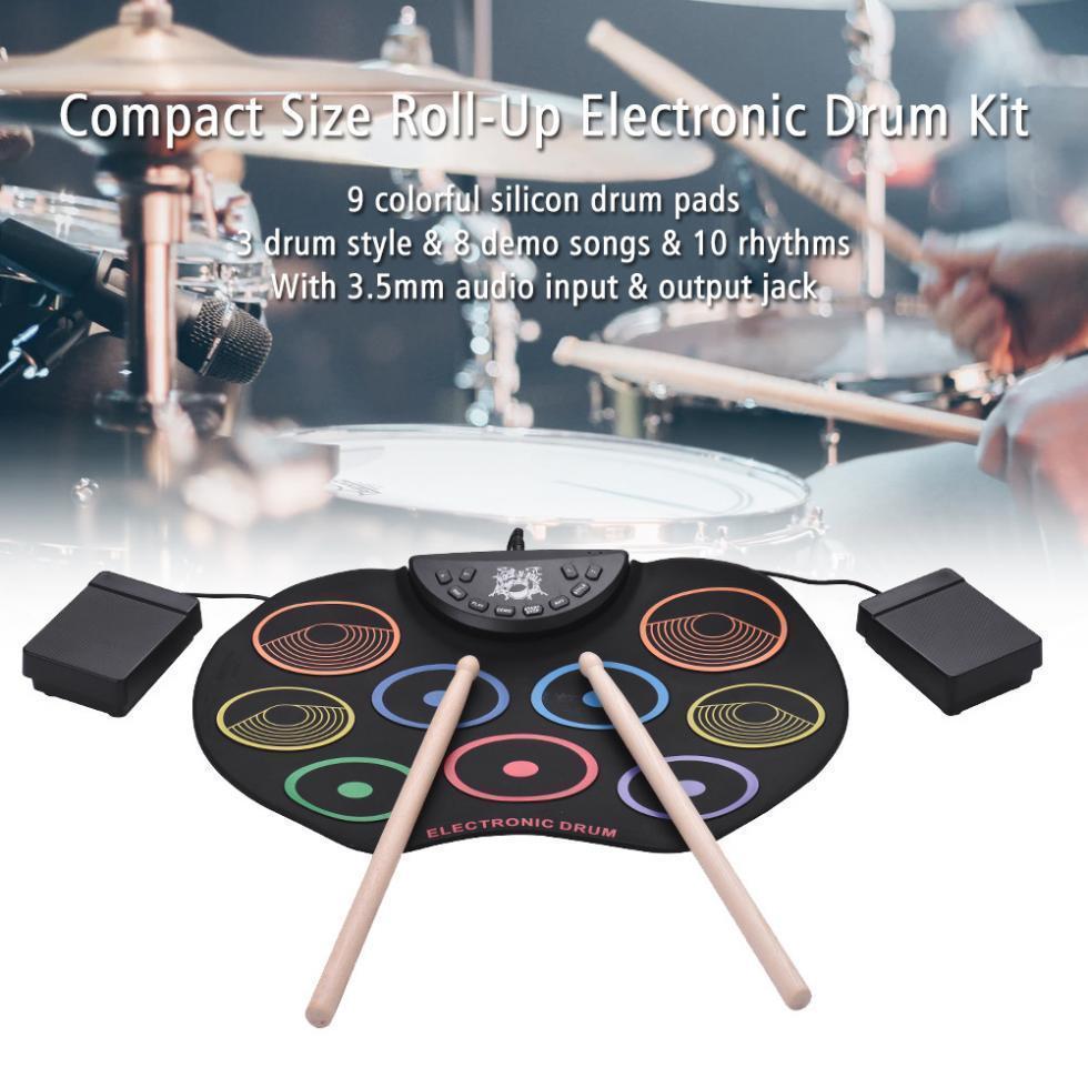 Portable Digital Drum Set - 9 Pads Roll up Silicone Electric Drum Kit Set