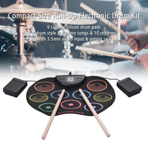 Portable Digital Drum Set - 9 Pads Roll up Silicone Electric Drum Kit Set