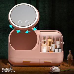 Makeup Storage Box with LED Mirror and Fan
