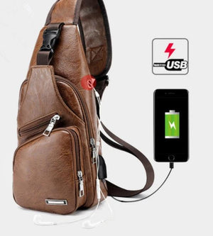 USB Charging Leather Chest Crossbody Bag